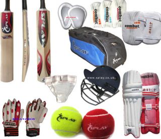 Cricket Set Helmet Ball Bat Gloves Leg Guards Pads Kit