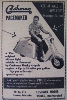 1956 Vintage Cushman Pacemaker Motor Scooter 2½ x 4 Ad Low Cost