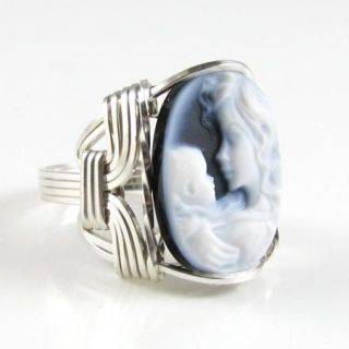 Mother Child Agate Cameo Ring Sterling Silver Custom Jewelry