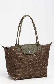NWT Longchamp Le Pliage Medium Croco Shoulder Bag $185 Khaki