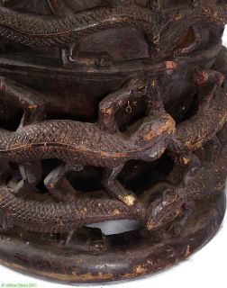 Bamileke Drum with Crocodiles Carved in Relief Cameroon African