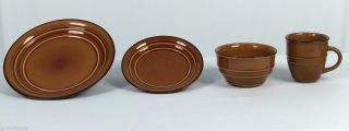 16 Pieces Stoneware Dinnerware Set Country Crock Speckled Amber New