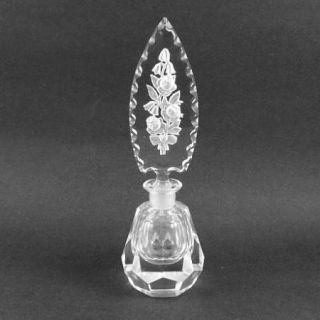 IW Rice Vintage Faceted Crystal Perfume Bottle Intaglio Stopper Czech