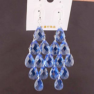 Boho Silver Tone Blue Crystal Drop Chandelier Earrings