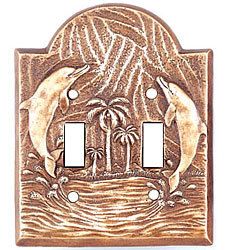 Dolphin Bronze Double Switchplate Electrical Cover Sea