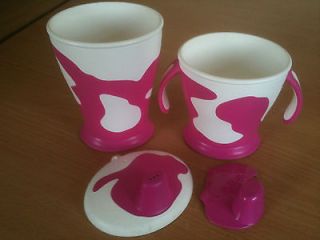 Pink Cow print Cup + Beaker Set Amadeus udderly brilliant anyway up