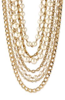  Faux Pearl & Chain Necklace