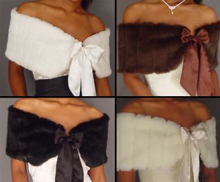 Faux fur shawl stole shrug wrap bridal wedding ( WHITE, BLACK, BROWN