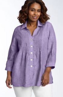 Foxcroft Pintuck Linen Shirt (Plus)