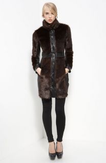 Rachel Zoe Leather Trim Faux Fur Coat