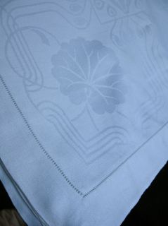 Superb Art Nouveau Dbl Damask Linen Tablecloth 110x54 w 11 Napkins 26