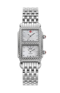 Michele Deco Park II Dual Time Diamond Bracelet Watch