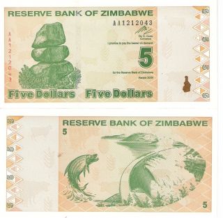 Zimbabwe 5 Dollars Banknote World Money Currency Bill