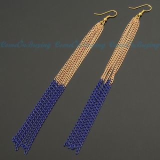  Basketball Wives Navy Blue Long Tassel Loop Earrings Jewelry