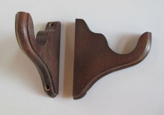 Brown Wood Curtain Rod Bracket Pair Fits Up to 2 Rod Drapery Hardware