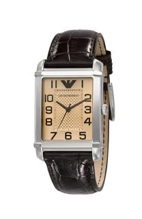 Emporio Armani Medium Rectangular Leather Strap Watch