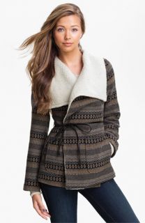 Jolt Faux Shearling Collar Blanket Coat (Juniors)