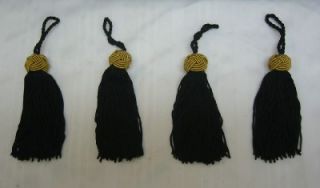 Black Gold Tassel Rayon Drapery Curtains Tie Backs Crafts 4 Peice