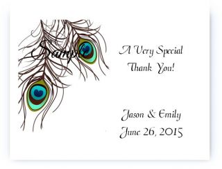 100 Personalized Custom Peacock Wedding Bridal Thank You Cards
