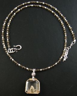 RARE Moss Rock Smoky Quartz Pendant Beads Necklace
