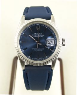 Rolex Watch Mens Datejust Custom Blue Rubber Band Blue Stick Dial