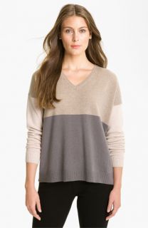 White + Warren Easy V Colorblock Cashmere Sweater