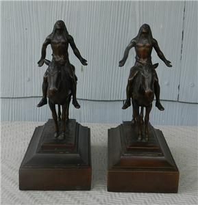 Pair Vintage Bronze Clad Cyrus Dallin Great Spirit Bookends Indian on