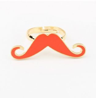 New Design Unique Cute Enamel Mustache Cocktail Ring Adjustable Size