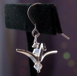 Origami Style Crane EARRINGS made with Swarovski Crystals on
