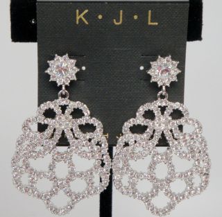 KJL Kenneth Jay Lane Clear Crystal CZ Lace Dangle Earrings Gorgeous