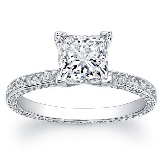40 Ct Princess Cut GIA Diamond Eternity Band Engagement 18K Ring D E