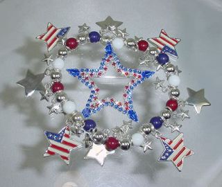 Crystal Rhinstone American Flag Pin Bracelet Set Mint