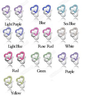  Peach Heart Tie The Knot Crystal Stud Diamante Earring 10 Colors