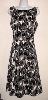 David Meister Sleeveless Dress Sz 10 Black White Tulip A Line Cotton