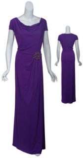 David Meister Flattering Purple Jersey Knit Jeweled Gown Dress Womens
