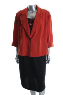 Dana Kay New Orange 2 PC Floral Print Mid Calf Dress with Jacket Plus