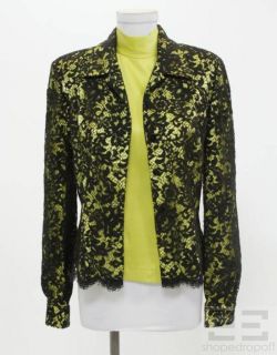 Dana Buchman 2pc Black & Lime Green Lace Jacket & Silk Top Set Size 6
