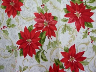 Christmas Poinsettia Fabric Shower Curtain Holiday Silver Glitter Gold