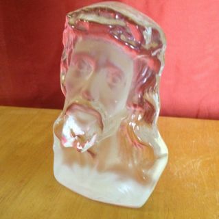 Jesus Face Carving By Dalzell Viking Frosted Glass Figurine