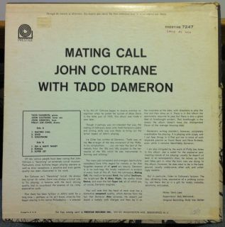 John Coltrane TADD Dameron Mating Call LP Mint PRST 7247 Prestige DG