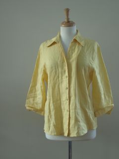 Womens David N Size Large Yellow 3 4 Sleeve 100 Handy Linen Shirt Top