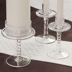 Personalized 3 Piece Glass Pedestal Unity Candle Holder
