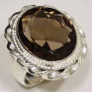  cut faceted oval smoky quartz vintage style 925 sterling silver