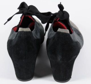 Pas de Rouge Black Gray Slate Colorblock Oxford Lace Up Heels Pumps