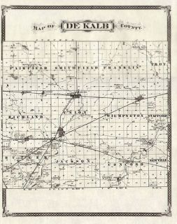 De Kalb County Indiana 1876 Map 14x17 Auburn Waterloo