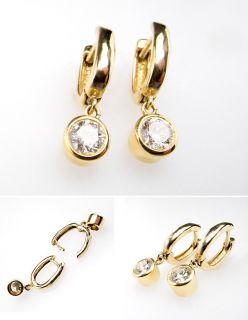 Genuine Diamond Dangle Earrings .90 Carats Total Bezel Set 14K Yellow