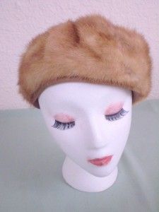 vintage brown fur beret style hat fs