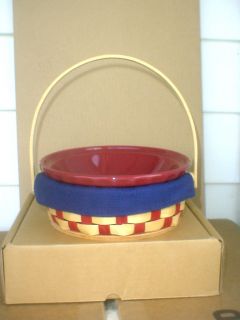  Pie Basket Plus Red Pie Plate Blue Liner Red White Blue New