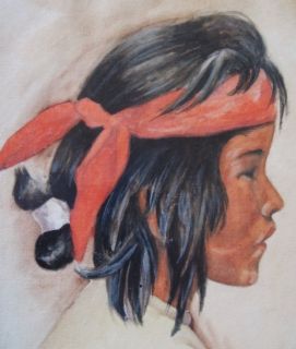  AMERICAN INDIAN BOY WATERCOLOR PAINTING~ARTIST SIGND~DAUGHERTY~LISTED