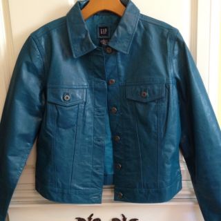 Gorgeous Deep Aquamarine Blue Leather GAP Womens Jacket Coat Size L